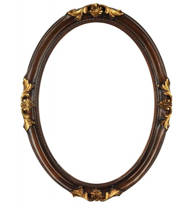 Cornice ovale in legno, "Francesina" noce e oro, 60x80 cm.