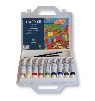 Valigetta colori acrilici APA color. 9 tubi da 20 ml