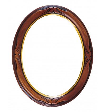  Cornice ovale in legno con intagli, noce filo oro, 30x40 cm